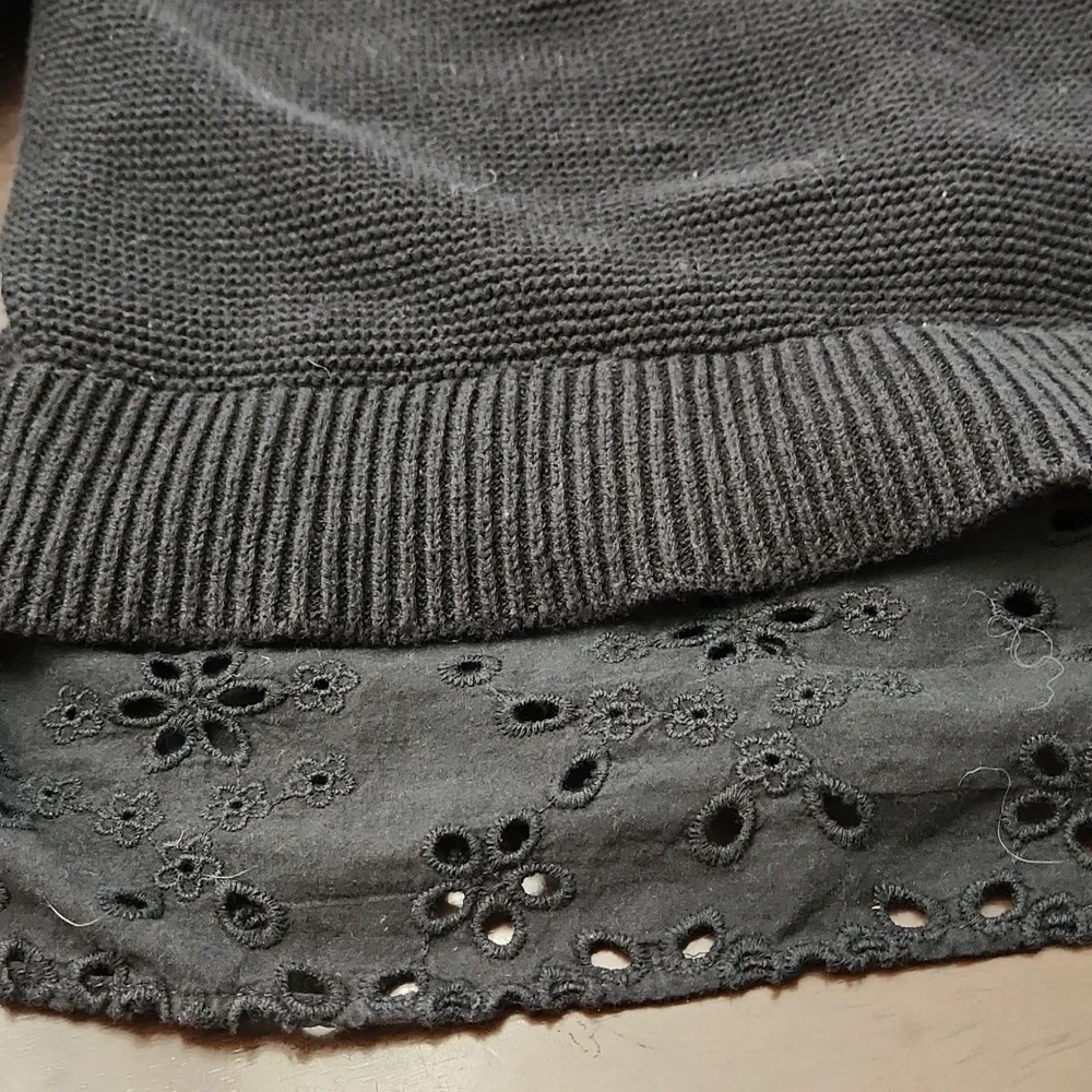 Loft Black Sweater with Eyelet Lace Hem - Size Medium - Picture 9 of 9